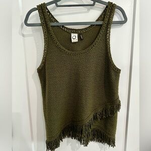 Anthropologie Dark Green Fringe Knit Tank Top